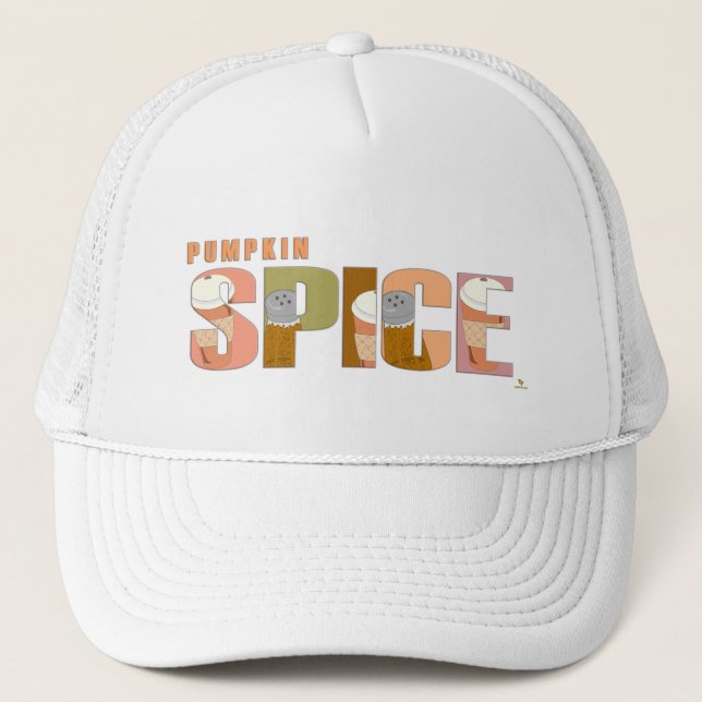 Pumpkin Spice Fun Font Words Art Trucker Hat (Front)