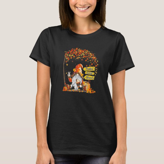 Pumpkin Spice Gnome  Hello Fall Orange Plaid Patte T-Shirt (Front)