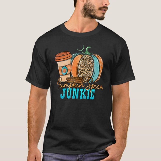 Pumpkin Spice Junkie Fall Vibes Western Leopard Tu T-Shirt (Front)