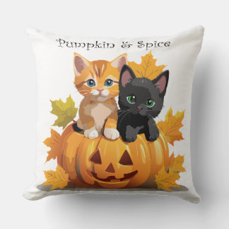 Pumpkin & Spice Kittens Throw Pillow