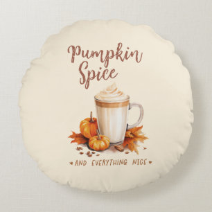 Pumpkin Spice – Latte & Autumn Foliage Round Cushion