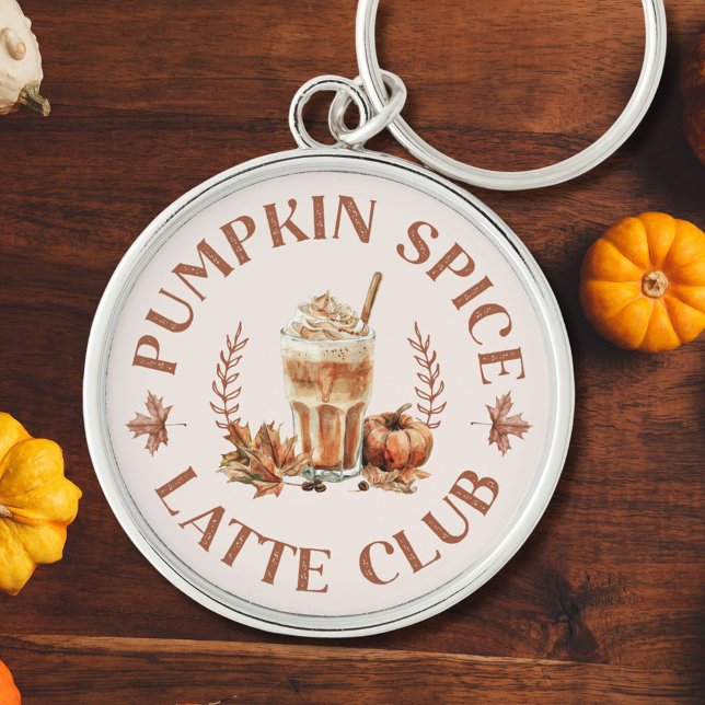 Pumpkin Spice Latte Club Fall Autumn Key Ring (Close up)