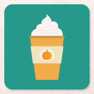 Pumpkin spice latte coffee square paper coaster