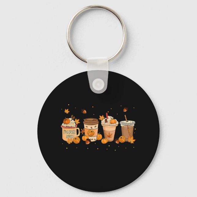 Pumpkin Spice Latte Coffee Thanksgiving Fall Seaso Key Ring (Front)
