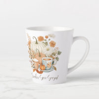 Pumpkin Spice Latte Fall Floral Autumn Leaves 