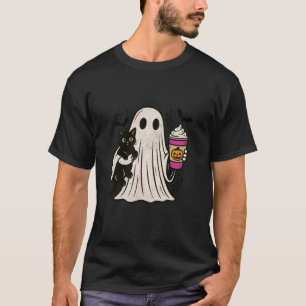Pumpkin Spice Latte Ghost Holding Black Cat Hallow T-Shirt