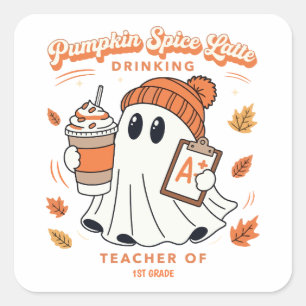 Pumpkin Spice Latte Ghost Personalised Name Teache Square Sticker