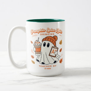 Pumpkin Spice Latte Ghost Personalised Name Teache Two-Tone Coffee Mug