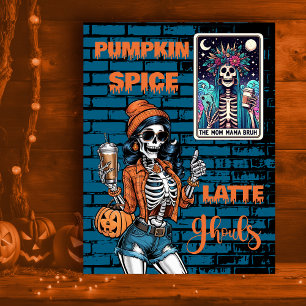 Pumpkin Spice Latte Ghouls Hipster Mom Halloween Holiday Postcard