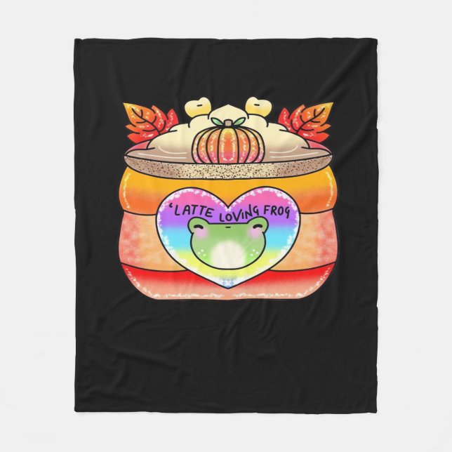 Pumpkin Spice Latte Loving Frog Fleece Blanket (Front)