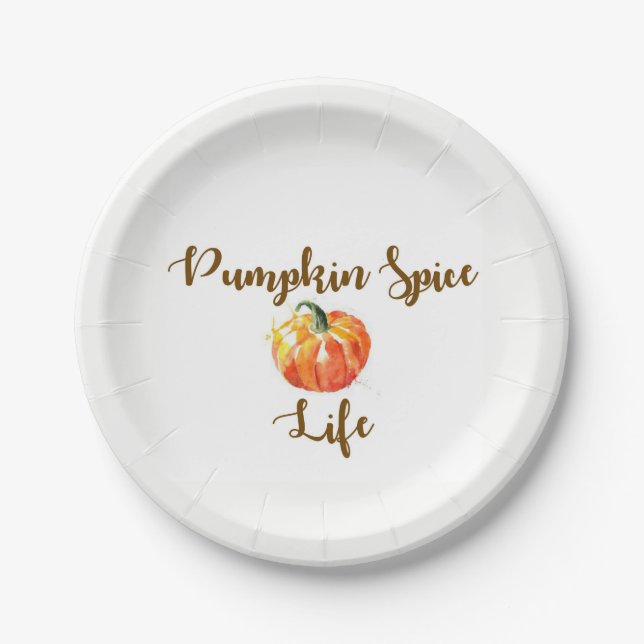 Pumpkin Spice Life watercolor paper plates (Front)