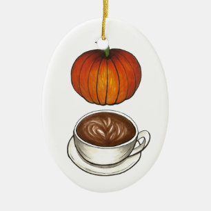 Pumpkin Spice Lover Coffee Latte Autumn Holiday Ceramic Tree Decoration