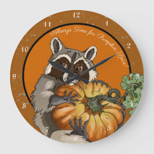 Pumpkin Spice! On a Roll Pumpkin Racoon Large Clock