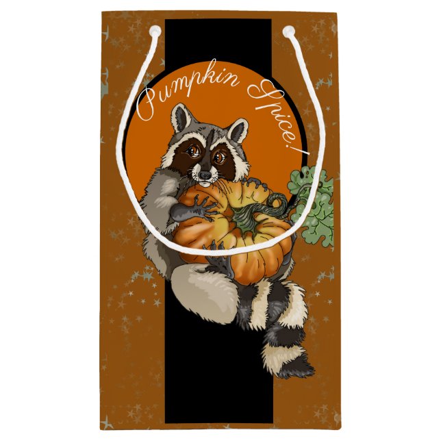 Pumpkin Spice! On a Roll Pumpkin Racoon Small Gift Bag (Back)