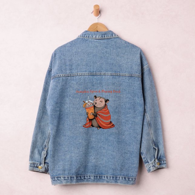 Pumpkin Spice & Playing Dead Funny Opossum Fall  Denim Jacket (Hangar)