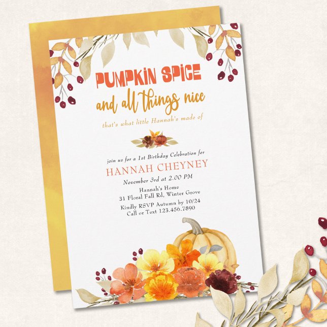 Pumpkin Spice Poem Autumn Flowers Any Age Birthday Invitation (Creator Uploaded)