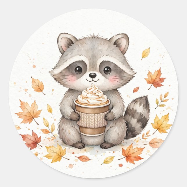 Pumpkin Spice Racoon Fall Classic Round Sticker (Front)