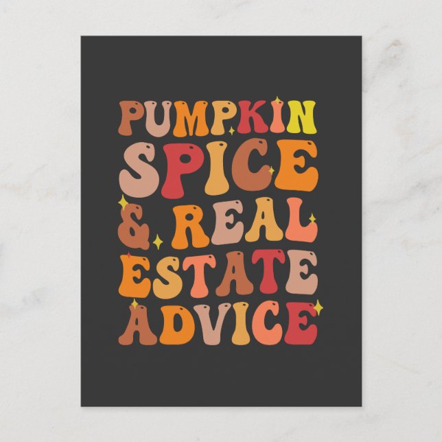 Pumpkin Spice & Real Estate Advice Funny Groovy  Invitation Postcard (Front)
