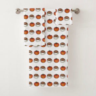 Pumpkin Spice Season Autumn Coffee Latte Fall Bath Towel Set