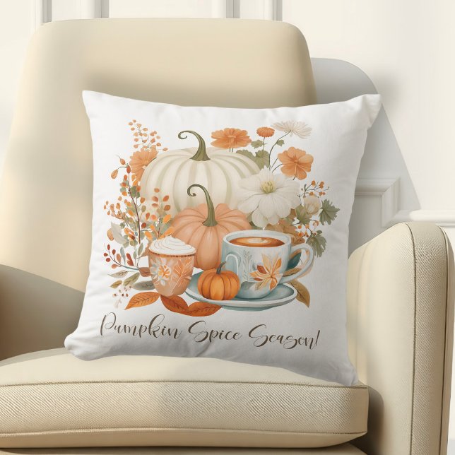 Pumpkin Spice Season Floral Latte Mug Autumn Fall Cushion (Creator Uploaded)