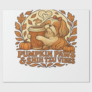Pumpkin Spice Shih Tzu Retro Autumn Vibes Essentia Wrapping Paper