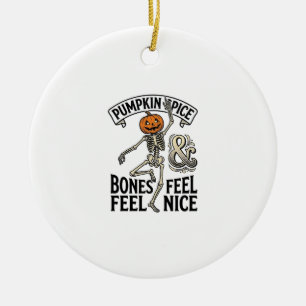 Pumpkin Spice Skeleton Vintage Halloween Dance Shi Ceramic Tree Decoration