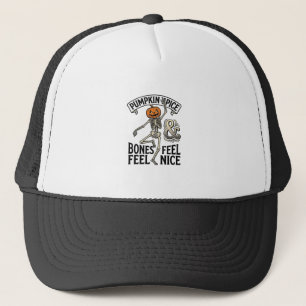 Pumpkin Spice Skeleton Vintage Halloween Dance Shi Trucker Hat