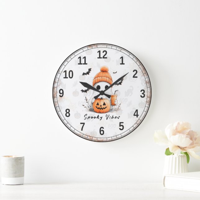 Pumpkin Spice Spooky Vibes Personalised Large Clock (Home)
