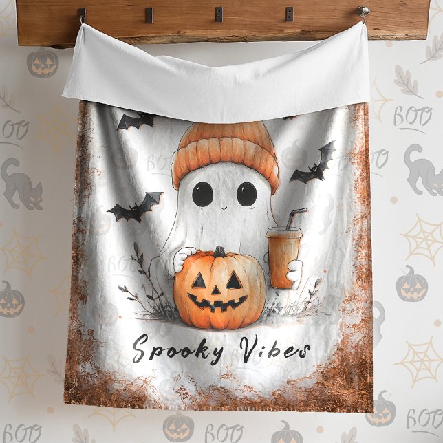 Pumpkin Spice Spooky Vibes Personalised Sherpa Blanket (Creator Uploaded)