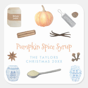 Pumpkin Spice Syrup Mix Homemade DIY Gift Favour Square Sticker
