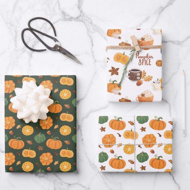 Pumpkin spice Thanksgiving Halloween orange Wrappi Wrapping Paper Sheet (Front)