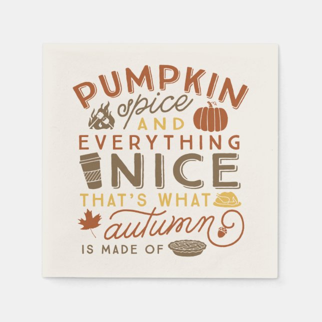 Pumpkin Spice Typographic Autumn Cocktail Napkin (Front)