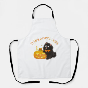 Pumpkin Spice Vibes, Halloween, black cat, pumpkin Apron