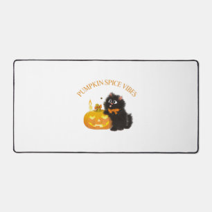 Pumpkin Spice Vibes, Halloween, black cat, pumpkin Desk Mat
