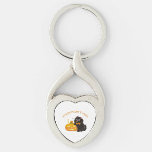 Pumpkin Spice Vibes, Halloween, black cat, pumpkin Key Ring