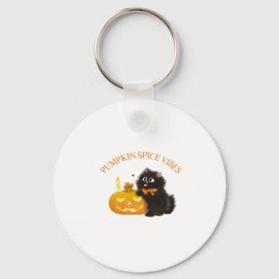 Pumpkin Spice Vibes, Halloween, black cat, pumpkin Key Ring