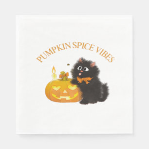Pumpkin Spice Vibes, Halloween, black cat, pumpkin Napkin
