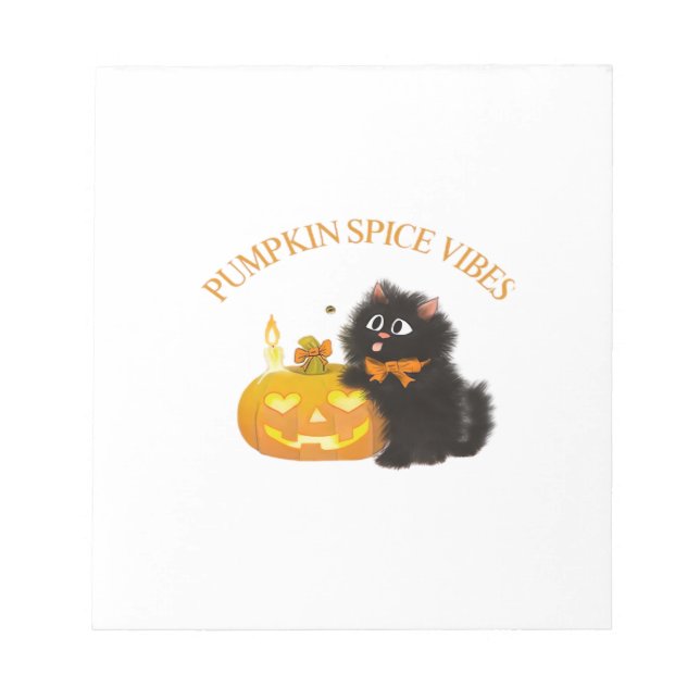 Pumpkin Spice Vibes, Halloween, black cat, pumpkin Notepad (Front)