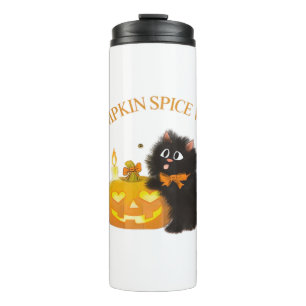 Pumpkin Spice Vibes, Halloween, black cat, pumpkin Thermal Tumbler