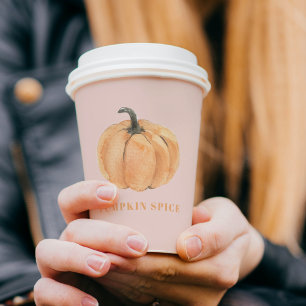 Pumpkin Spice Watercolor Pumpkin  Orange And Pink Paper Cups