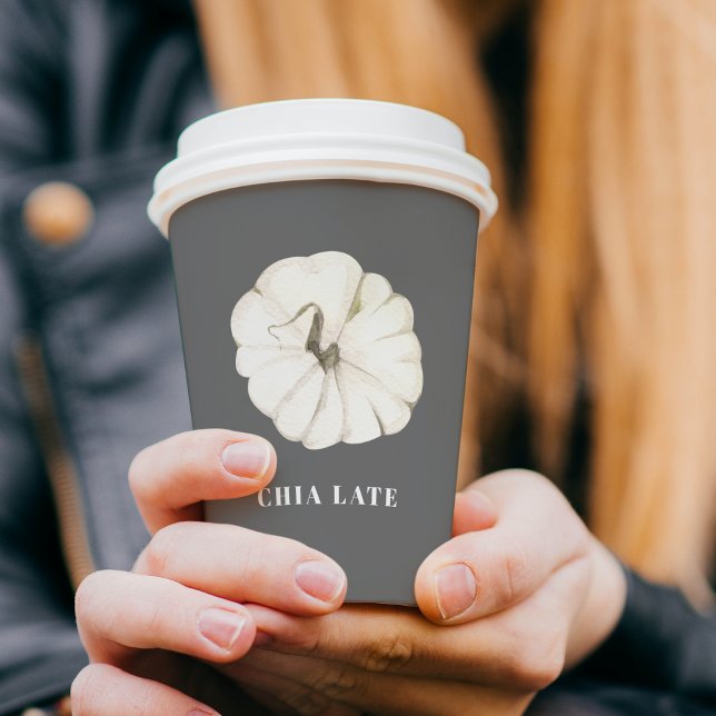 Pumpkin Spice Watercolor White & Grey Chia Latte  Paper Cups (Creator Uploaded)