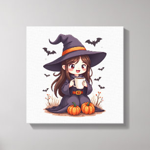 Pumpkin Spice Witch � Cute Halloween Coffee Shirt Canvas Print