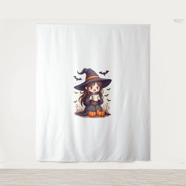 Pumpkin Spice Witch – Cute Halloween Coffee Shirt Tapestry (Front)