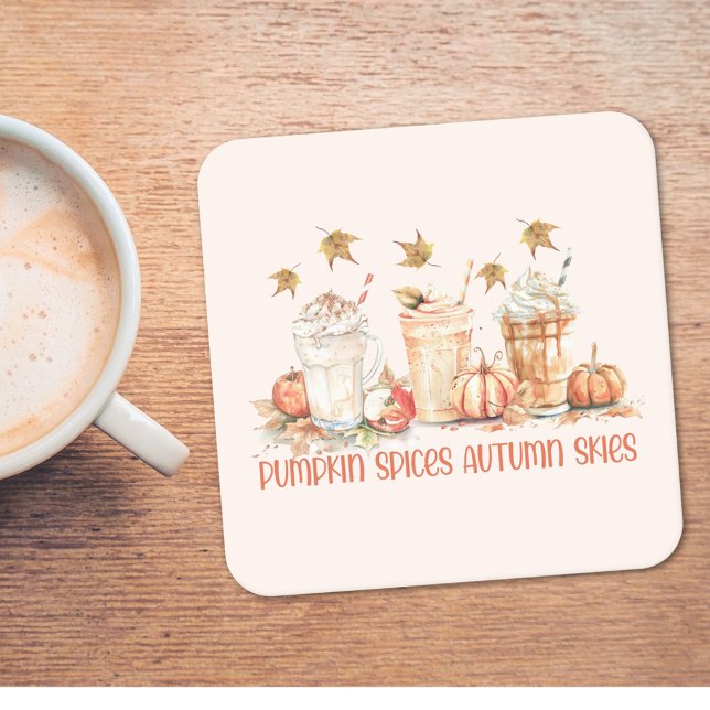 Pumpkin Spices Fall Autumn Drink Funny Quote Square Paper Coaster (In situ)