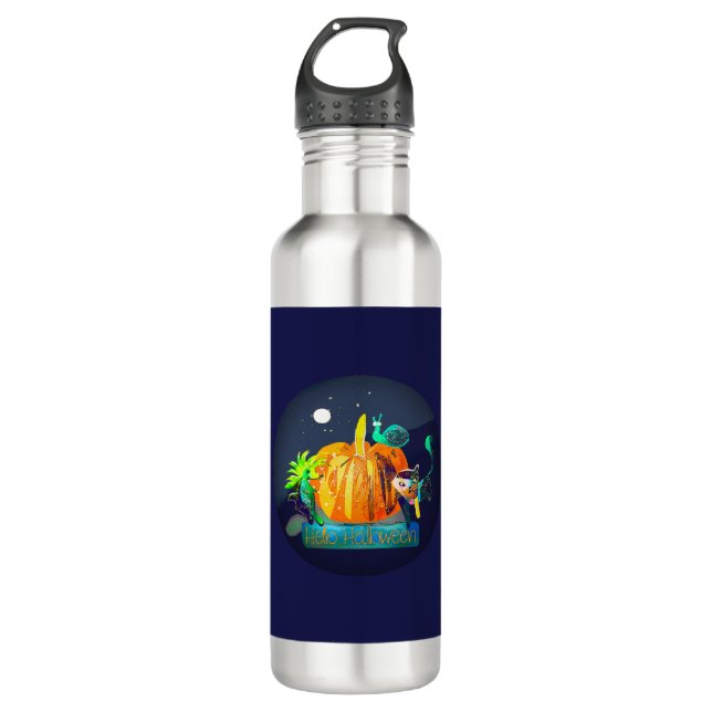 Pumpkin Spirit Magic Fun Halloween Animals & Moon 710 Ml Water Bottle (Front)