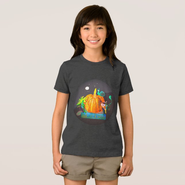 Pumpkin Spirit Magic Fun Halloween Animals & Moon Tri-Blend Shirt (Front Full)