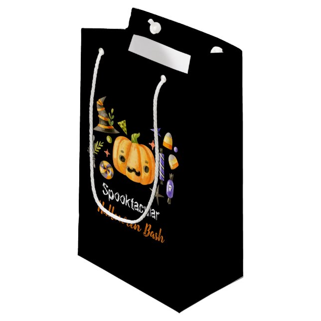 Pumpkin Spooktacular Halloween Bash Party Black Small Gift Bag (Front Angled)