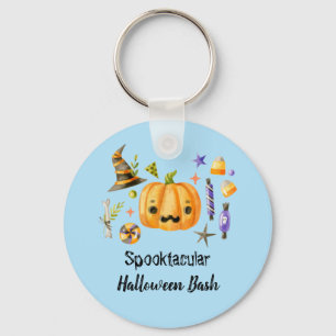 Pumpkin Spooktacular Halloween Bash Party Blue Key Ring