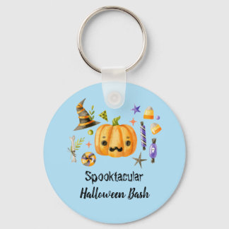 Pumpkin Spooktacular Halloween Bash Party Blue Key Ring
