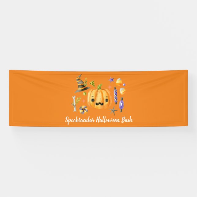 Pumpkin Spooktacular Halloween Bash Party Orange Banner (Horizontal)
